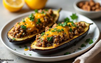 Mediterranean Lentil and Walnut Stuffed Aubergine