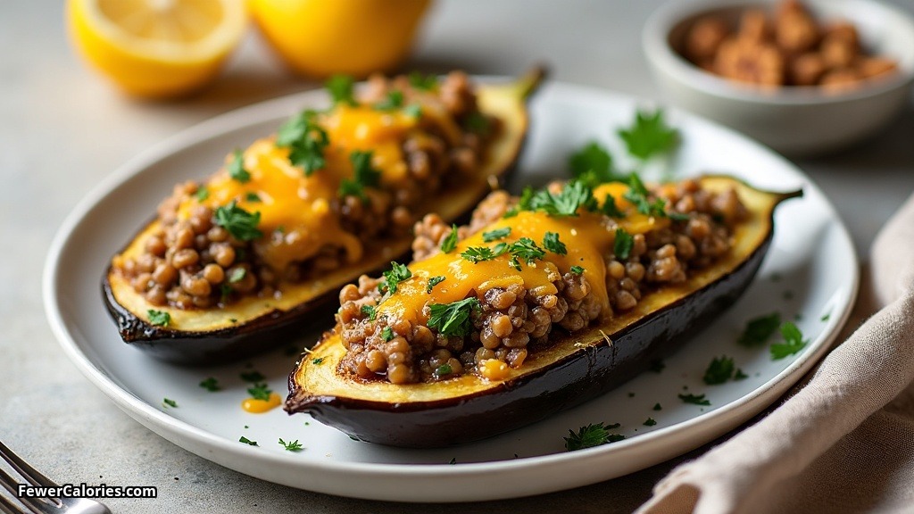 Mediterranean Lentil and Walnut Stuffed Aubergine